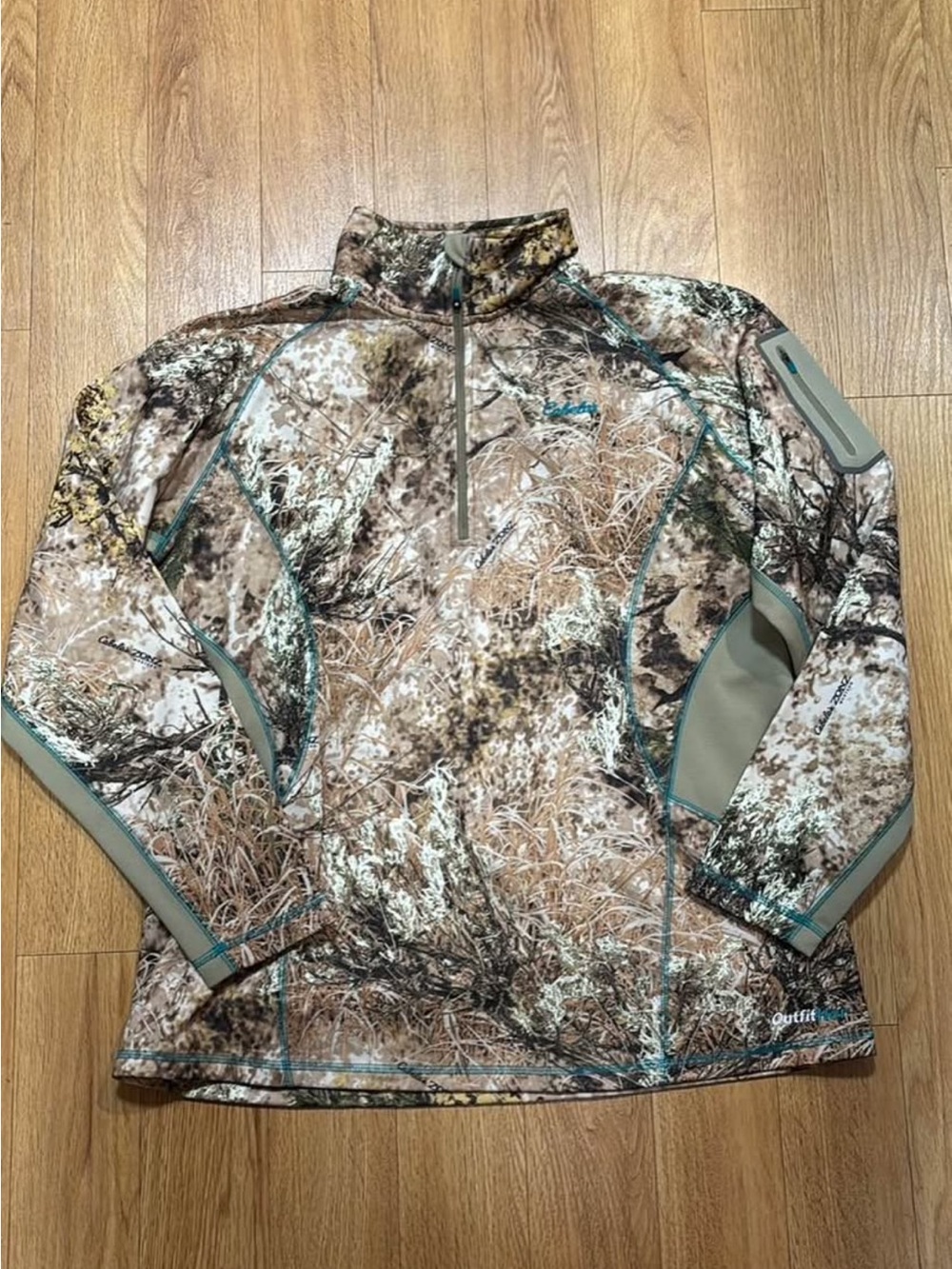 Cabela's Womenโs Camo Quarter-Zip Pullover - Brown Green Tan